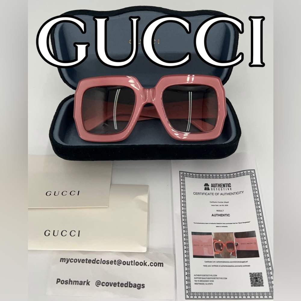 Gucci Pink Square Sunglasses with COA, box, and paper inserts. Gorgeous!